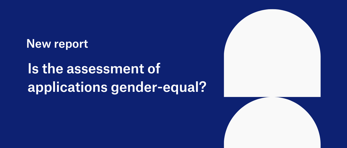 White text on blue background, new report, is the assessment of applications gender-equal?
