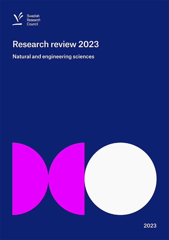 Report cover in blue with the titel Research review 2023: Natural and engineering sciences,
