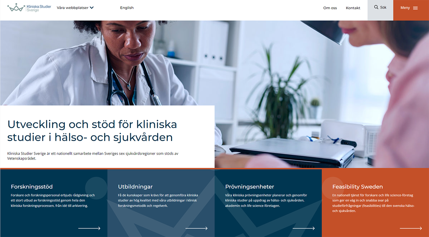 Skärmdump av förstasidan på kliniskastudier.se
